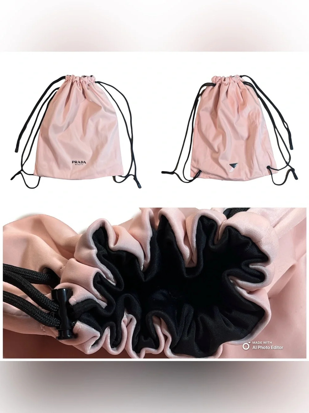 Prada Beauty Paradoxe Reversible Pink Black Satin Drawstring Backpack New